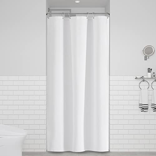 Stall Linen Textured Waterproof Cloth Shower Curtain Set, 36x72, White | Small Size, 230GSM Polyester, Heavy Duty Fabric, Weighted Hem, 6 Plastic Hooks, Modern Luxury Hotel Style, Machine Washable - color: White, size: 36"W x 72"L (Pack of 1)