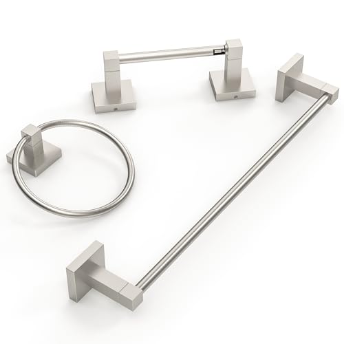 RUACQ 3 Pieces Bathroom Hardware Set, SUS 304 Stainless Steel Toilet Paper Holder, Towel Ring, 18-inch Towel Bar Set, Wall Mounted, Heavy Duty(Brushed Nickel) - color: Brushed Nickel, size: 3pcs