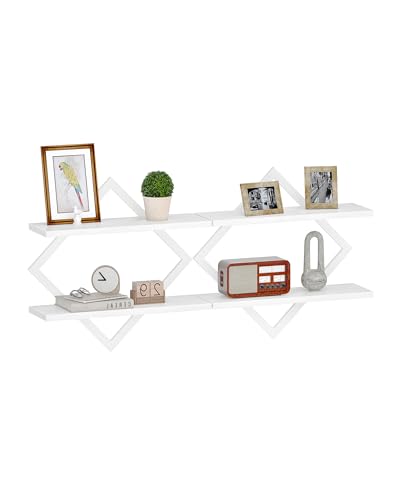CHOEZON Floating Shelves, Set of 2 Wall Shelves, 2-Tier Hanging Shelves, Wall Shelf Set of 2, for Living Room, Bedroom, Kitchen, Office, Study, White TBJ01P2WB - color: White