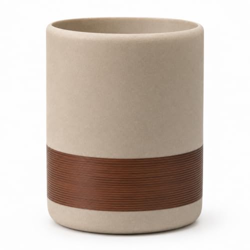YMXYJM Resin Trash Can, Modern Round Wastebasket, 2 Gallon,Brown | Modern resin trash can with 2-gallon capacity, sturdy base, and open-top design for bathroom, kitchen, office, and home - color: Brown