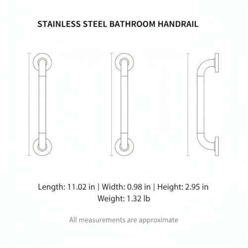 Stainless Steel Bathroom Grab Bar, Silver Textured Grip Handrail for Shower and Bathtub, Durable Wall Mount Rail - size: 11.02 x 0.98 x 2.95 in