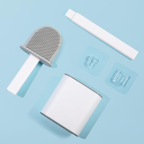 Silicone Toilet Bowl Brush with Holder, White, Quick-Dry Design