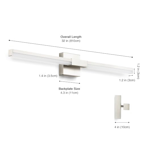 SOLFART Vanity Lighting Fixtures Dimmable: Brushed Nickel 32-Inch Detachable 4-Way Light Direction Bathroom Light Fixtures Over Mirror ETL IP44 - color: Brushed Nickel-6000K, 5-Step Brightness Control, size: 32 inch