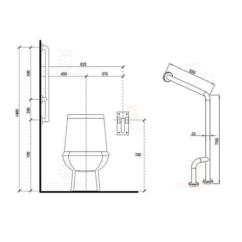 Shower Handicap Grab Bars for Bathroom Wall, Curved Stainless Steel Toilet Grab Bar Toilet with Legs,Wall Mounted Floor-Standing Safety Handrail, Support Handle for Seniors Disabled, 55×70cm Left - size: Left