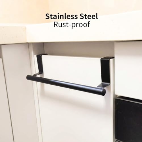 Cabinet Door Towel Bar, Kitchen Towel Holder, Matte Black 2 Pack | Extended Anti-Slip Arm, EVA Scratch Guard Pads, No-Drill Install, Stainless Steel Dish Towel Holder, Kitchen Towel Rack - color: Black - 2 Pack