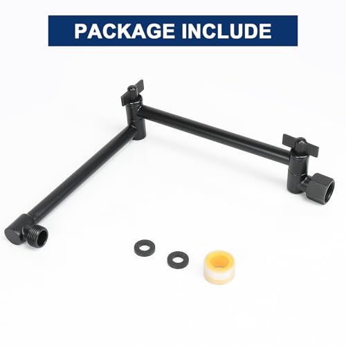 NearMoon Adjustable Shower Arm, Extension Arm Universal Connection, Rise or Lower Shower Head, Adjust Height/Angle to Upgrade Shower Experience, Anti-Leak, 16 Inch (Matte Black)