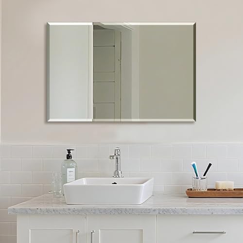 Ruomeng Wall Mirror Beveled Edge Frameless Mirror 24” x 36" Accent Mirror for Bathroom Vanity and Entryway - size: 36"L x 24"W