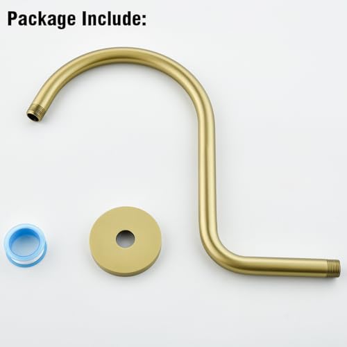 RANDOM S Shaped Shower Head Riser Pipe,Goose Neck Shower Arm 13 Inch Shower Head Extension Arm with Flange,Standard 1/2" Connection,Brushed Gold.RD-91098-13BG - color: Brushed Gold