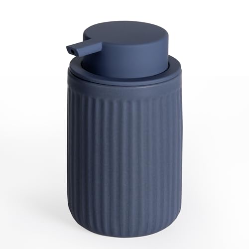 INGOFIN Ceramic Lotion Dispenser - 12oz Liquid Hand Soap Dispenser Bathroom, Modern Refillable Dish Soap Dispenser with Pump for Kitchen, Stripe Blue - color: Liquid-blue