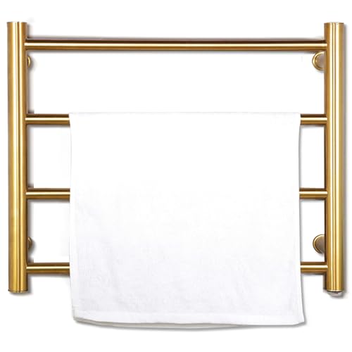 XBVV Gold Heated Towel Rack for Bathroom, Wall Mounted Bath Towel Warmer, Plug-in Electric Towel Rack, 304 Stainless Steel Fast Heating Towel Rack,Keep Bathroom Shower Towels Warm (4-Bar) - color: Gold