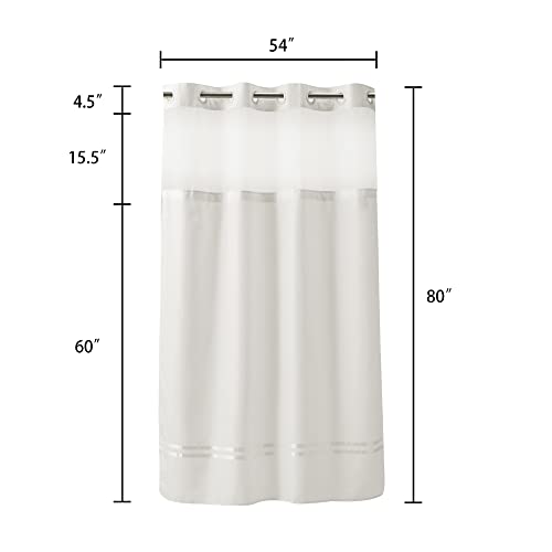 River Dream Stall Shower Curtain with Snap in Liner,No Hooks Needed Shower Curtain for Bathroom,Hotel Grade,Machine Washable,54" W×80" H,White,with White Stripe and Magnets - color: White Stripe, size: 54"W x 80"L (Pack of 1)