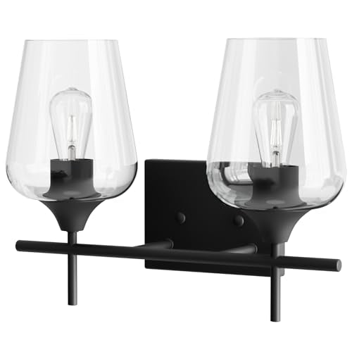 VONLUCE 2 Light Bathroom Vanity Light Fixture,Matte Black | Wine Glass Shades, E26 Sockets, Easy to install, Vanity Lights for Bathroom Bedroom Hallway Living Room - color: Black, size: 2-Light