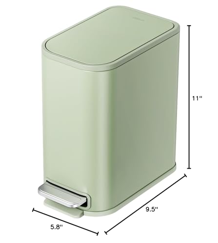 Cesun Small Bathroom Trash Can with Lid Soft Close & Pedal, 1.3 Gal, Green | Removable Inner Bucket, Slim Stainless Steel Garbage Can for Bedroom/Office, Included 5 Trash Bags, Hidden Bag, Built to Last - color: Green