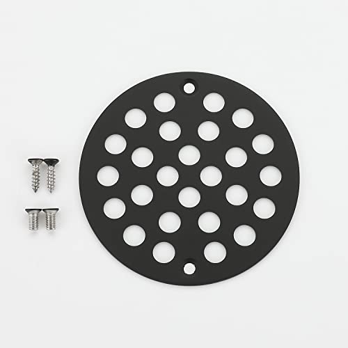 Round 4 Inch Screw-in Floor Drain Cover Replacement Shower Drainer Grate with Screws (Matte Black) - color: Matte Black