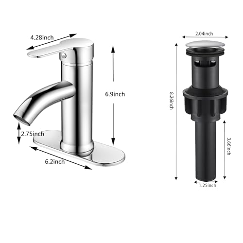 Bathroom Faucet 1 Hole, Chrome Vanity Faucet,Single Handle | for 1 Hole or 3 Hole Bathroom Sink, RV, Vanity,with Deck and Pop-up Drain Easy to Clean - color: Chrome