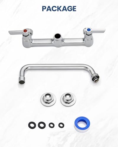 Airuida 8 Inch Chrome Polish Wall Mounted Kitchen Faucet with 10 Inch Spout | Commercial Sink Faucet,Dual Handles,Utility Sink Faucet,360° Swivel Spout - size: 10 Inches Spout