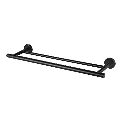 JQK Black Double Towel Bar, 20.5 Inch 304 Stainless Steel Thicken 0.8mm Towel Rack Bathroom, Towel Holder Matte Black Wall Mount, Useable Length 18 Inch, TB100L18-PB - color: Matte Black, size: 20.5 Inch