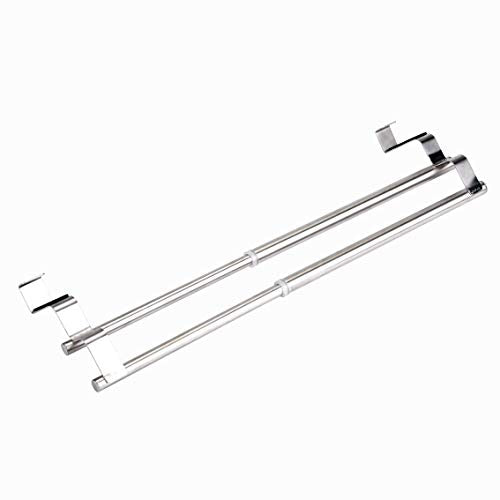 Kitchen Retractable Towel Holder, Stainless Steel Adjustable Double Over Cabinet Door Drying Kitchen Towels Hanger Bar Rack for Homes, Apartments, Condos Bathroom or Kitchen