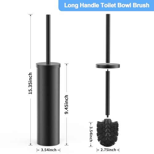 Stainless Steel Toilet Brush and Holder Set Brushed Silver Heavy Duty Toilet Bowl Brush with Long Handle for Bathroom and Farmhouse (Black-2) - color: Black-2
