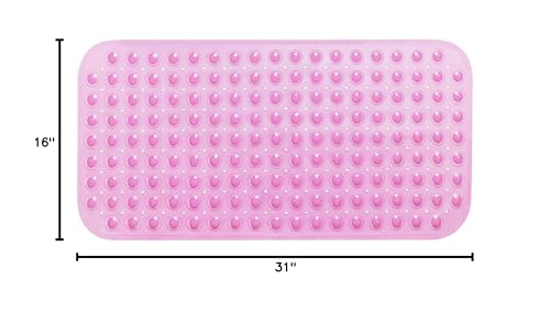 Large Non-Slip Bathtub & Shower Mat 31”x16” (Smooth/Non-Textured Tubs Only) Safe, Clean, Machine-Washable, Superior Grip&Drainage, Vinyl, Transparent Pink - color: Transparent Pink, size: Large (31"x16")