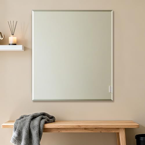 Ruomeng Frameless Mirror for Wall, 40x36 Inch Bathroom Vanity Mirror Farmhouse, Large Rectangle Mirror with Beveled Edge, Tempered Glass, Hangs Horizontally or Vertically - size: 40"L x 36"W