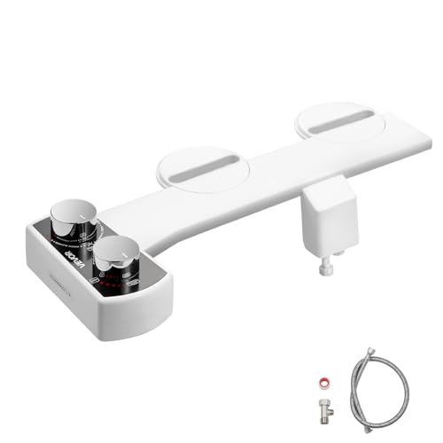 VEVOR Bidet Attachment for Toilet, Non-Electric Bidet Toilet Seat Attachment - Dual Retractable Nozzles, Adjustable Water Pressure, Easily Installed Cold Water Sprayer for Rear Feminine Wash, White - style: Cool Water - 2 rotary knobs - standard
