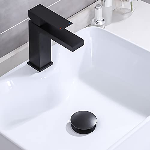 KES Bathroom Sink Drain Without Overflow Sink Drain Stopper Matt Black Pop Up Drain, All Metal Rustproof Brass and 304 Stainless Steel, S2008D-BK - color: Matte Black, style: NO Overflow (Big Cap)