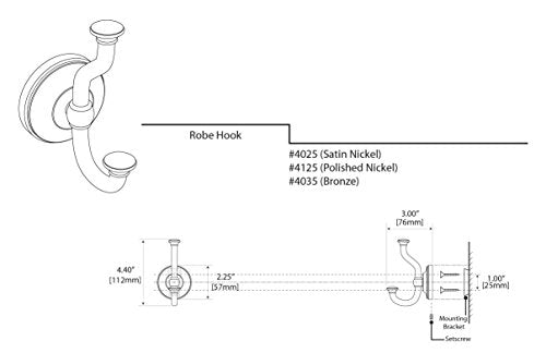Gatco 4125 Tavern Double Robe Hook, Wall Mounted Bathroom Hook for Towels and Robes, Polished Nickel - color: Polished Nickel