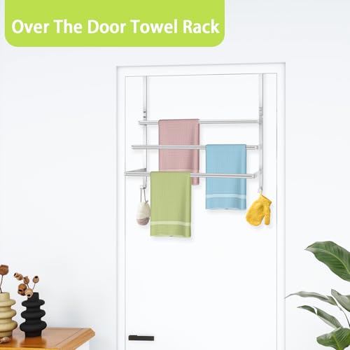 Over The Door Towel Rack, Over Door Towel Racks for Bathroom, Towel Rack with Hooks for Door Hanging, Towel Holder Over The Door Towel Bar 24Inch, Brushed Nickel - size: 24 Inch
