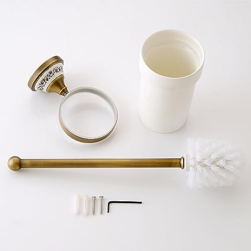Toilet Brush with Holder for Bathroom Antique Bronze Wall Mounted Toilet Wall Mounted Bathroom Hardware Accessories,Porcelain Design - color: Toilet Brush Holder