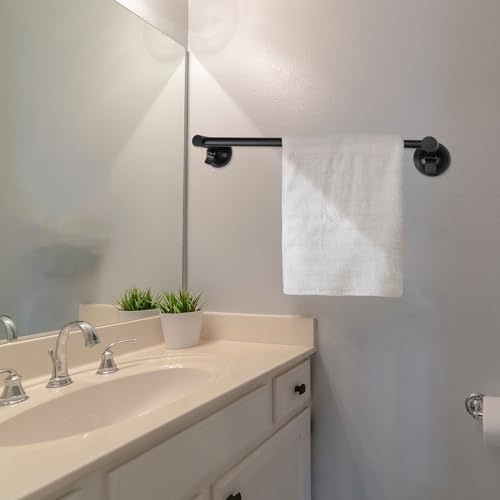Adjustable 16-27" Suction Cup Towel Bar Extendable Suction Cup Towel Rack Holder Bathroom Stainless Steel for Glass Shower Door(Black) - color: Black