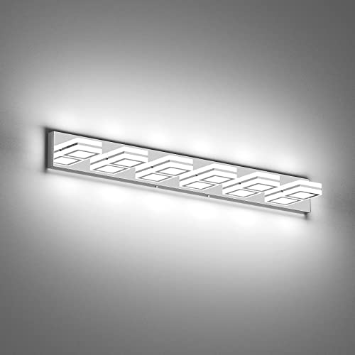 Ralbay Modern 6 Light Vanity Light Chrome Bathroom Vanity Lighting Fixtures Over Mirror Acrylic Up and Down Chrome Bathroom Wall Mounted Lights - color: Chrome, size: 6 Light