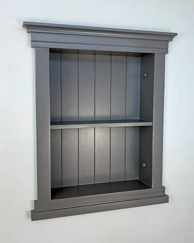 14x18 Elliot Craftsman Recessed Wood Wall Niche, Open Medicine Cabinet Replacement, in Wall Bathroom Cabinet Insert Shelves, Made in North America, NO MDF, Beadboard, Dark Gray - color: Dark Gray Beadboard