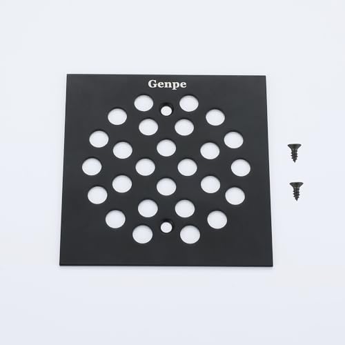 Square 4-1/4 Inch Screw-in Shower Drainer Cover Replacement Stainless Steel Floor Drain Grate with Screws Matte Black - color: Black