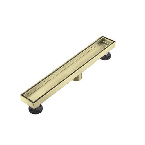 AVSIILE Linear Shower Floor Drain, Brushed Gold 18 Inch 304 Stainless Steel Bathroom Drains Kit, Rectangular Shower Trench Drain with Reversable Tile-in Pattern Drain Cover & Hair Catcher - color: Brushed Gold, size: 18 Inch