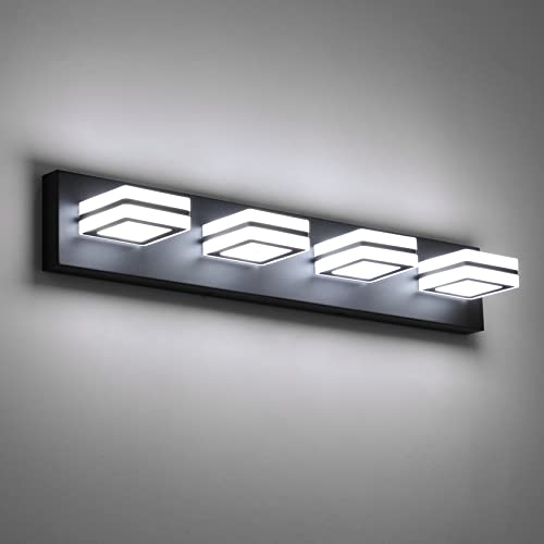 Ralbay Modern LED Bathroom Vanity Lights 4 Lights LED Black Bathoom Wall Lighting Over Mirror Up and Down Acrylic Matte Black Vanity Lights - color: Black, size: 4 Light