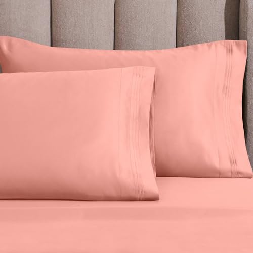 Superior Egyptian Cotton 4 Piece Sheet Set, Luxury 1000 Thread Count, Modern Design, Sustainable Sheets, Ultra-Soft Basics, Solid, Deep Pocket Fitted Sheet, Flat Sheet, Pillowcases, Full, Dusted Rose - color: Dusted Rose, size: Full