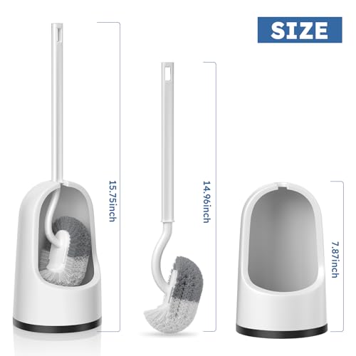 Toilet Brush, 2 Pack Toilet Brush and Holder Set with Durable Curved BristlesToilet Scrubber, Toilet Bowl Brush with Extra Long Handle,Toilet Cleaner with Caddy for Bathroom Deep Cleaning (2, White)