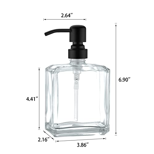 Square Clear Glass Dish Soap Dispenser, Antique Refillable Hand Soap Dispenser with Rust Proof Black Stainless Steel Pump, 13.5 oz Lotion Dispenser for Bathroom Vanity, Kitchen Countertop - color: Black, size: 13.5oz-Square