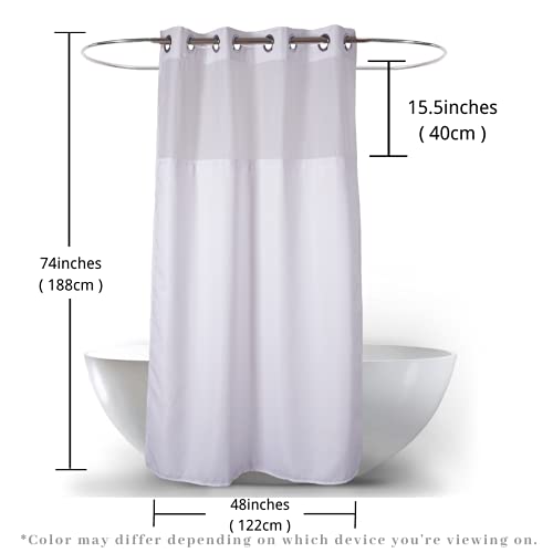 48" W x74“ L Hook Free Fabric Stall Shower Curtain with Polyester Snap-in Liner with Magnets–Hotel Quality Top See Through White - color: White, size: 48"W x 74"L (Pack of 1)