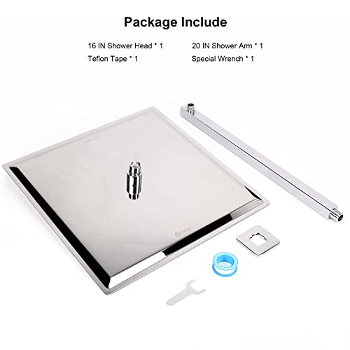 Shower Head with Extension Arm, High Pressure Square with ShowerArm, Stainless Steel Rainfall-Waterfall Full Body Coverage (16'' Shower with 20'' Arm, Chrome) - color: Chrome, size: 16'' Shower with 20'' Arm