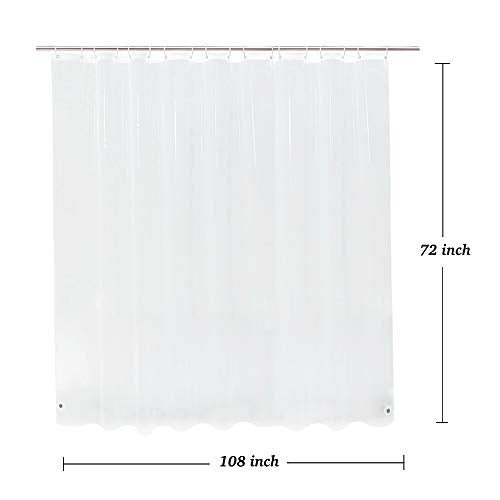Extra Wide Shower Curtain Liner 108 x 72, Waterproof Heavy Duty Clear Vinyl Shower Liner for Bathroom and Bathtub, 18 Plastic Hooks - color: Clear, size: 108"W x 72"L (Pack of 1)