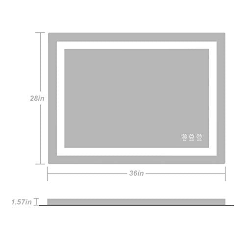 TATU LED Bathroom Mirror,36x28 Inch Bathroom Vanity Mirror Wall Mounted with 3000K-6000K Adjustable, Anti-Fog, Smart Touch Button, Stepless Dimmable Lighted Makeup Mirror, Horizontal/Vertical - size: 28"L x 36"W