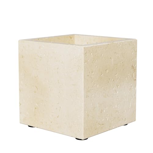 Marble Pen Holders with Natural Patterns,3.9x3.9x3.9in,Travertine | Makeup Brush Holders with Anti Slip Foot Pads, Rectangular Toothbrush Organizer,Natural Stone Utensil Container for Bathroom - color: Travertine