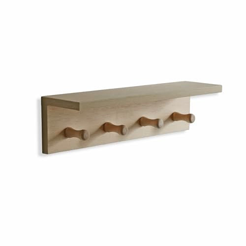 Entrance Coat Rack ,Coat Hooks, Wall-Mounted Wooden Hook Rack, Wall-Mounted Shelves(Birch Color Finish—A-1) - style: Birch color finish—A-1