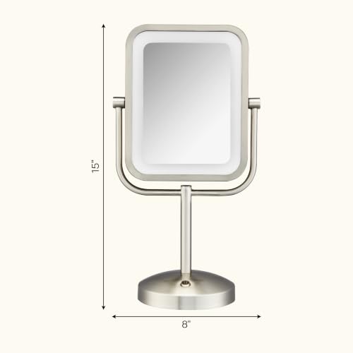 Conair Lighted Makeup Mirror, LED Vanity Mirror, 1X/8X Magnifying Mirror, Battery Operated in Brushed Nickel - style: Brushed Nickel 1X/8X Magnification
