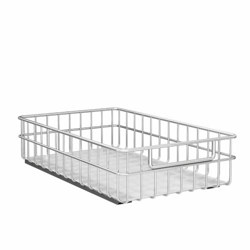 Pull out Cabinet Organizer, Stainless Steel 1-Pack (11.8"W x 21"D) Full-Extension Slide out Drawer, Adhesive Roll out Can Spice Storage Basket Shelf Rack for Pantry, Kitchen, Bathroom, Home Closet - size: (11.8"W x 21"D x 4.7"H)