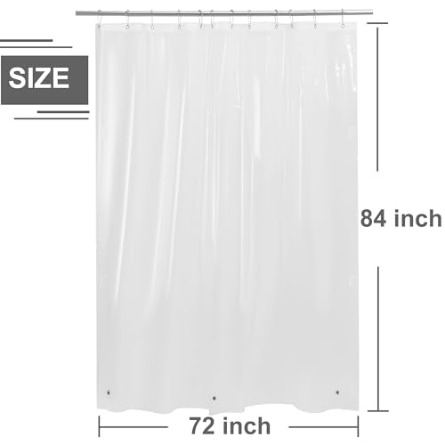 84 Inch Shower Curtain Liner with Side Magnetic Clips, 72x84 | Close to wall, Splash Guard, 3 Bottom Magnets, 8G Thick PEVA 72 x 84 Extra Long Clear Shower Liner for Bathroom - color: 8g.heavy-clear, size: 72"W x 84"L (Pack of 1)