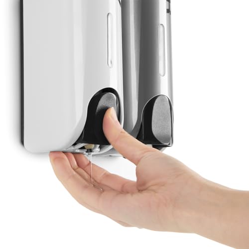 Duo Wall Mounted Shampoo Soap Shower Dispensers with 2x350ml Refillable Bottles, White/Silver - color: Duo White/Silver