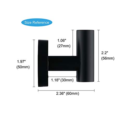 TASTOS Matte Black Bathroom Towel Coat Hook Stainless Steel, 2 Pack Robe Clothes Cabinet Closet Sponges Hooks Holder Round Style Heavy Duty Wall Hook for Bathroom Kitchen Hotel Wall Mounted - color: Matte Black